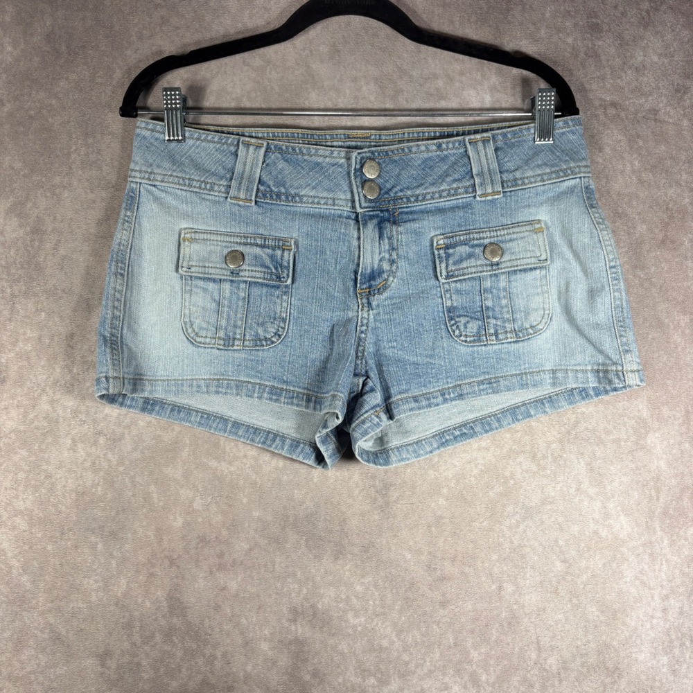 Aeropostale Denim Shorts Womens 7/8 Blue Light Wash Cargo Low Rise y2k‎ Festival